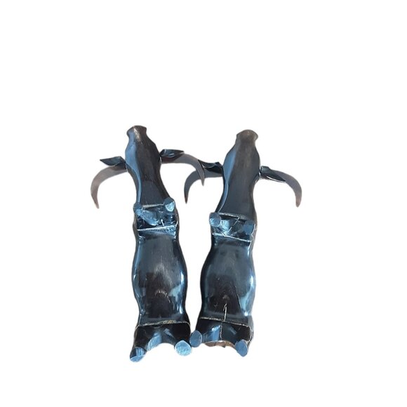 Set Of 2 Vintage Hand Carved Wooden Long Horned Oxen Bulls Figurines - Picture 6 of 7